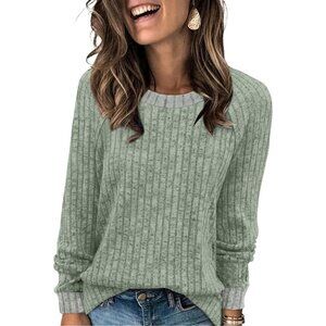 Women Light Green Imported Pull On Long Sleeve Lightweight Casual Sweaters